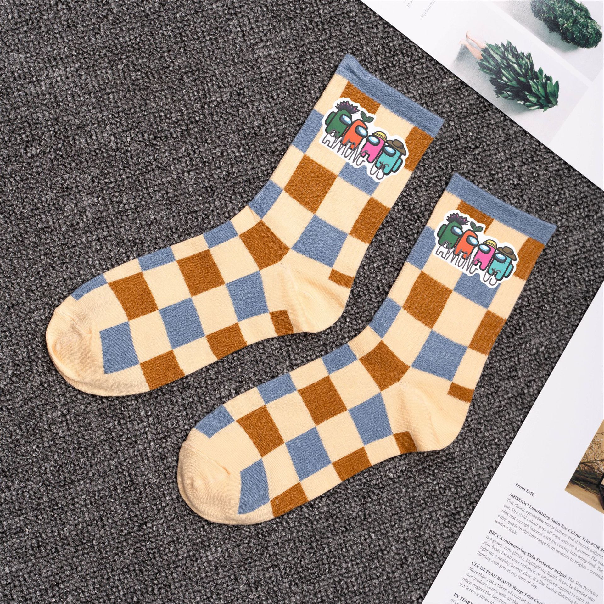 Gamer Among US Socks Plaid Patterned Cotton Socks for Women Men